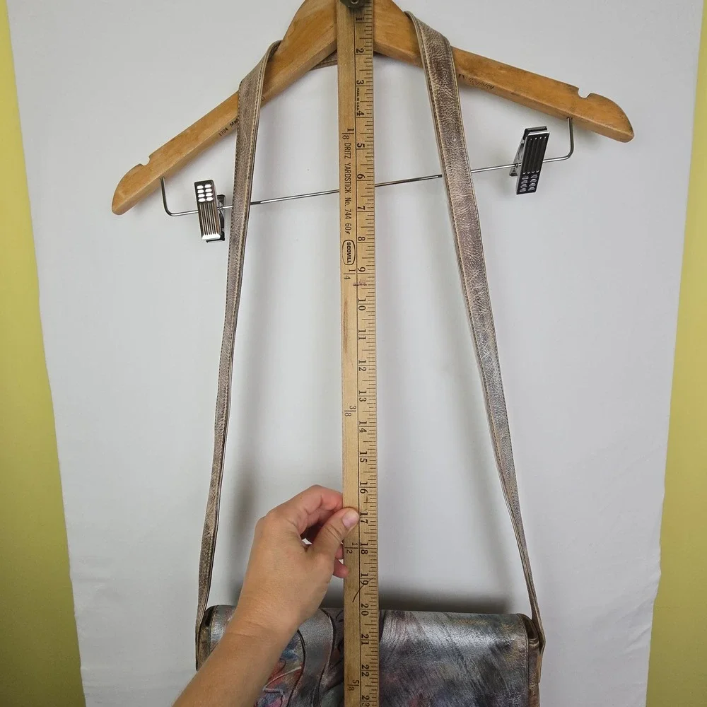 Jane Yoo Painted Leather Crossbody Bag Abstract Metallic Vintage Art to wear